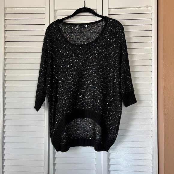 Miracle City Black Knit Sequined Cashmere Blend Top sz S/M - Picture 3 of 10